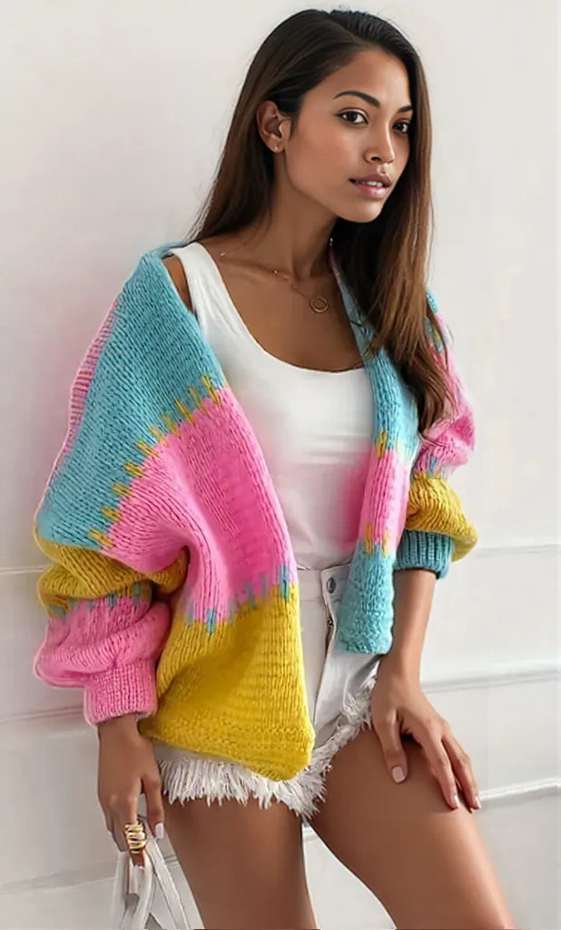 Color Block Drop Shoulder Cardigan