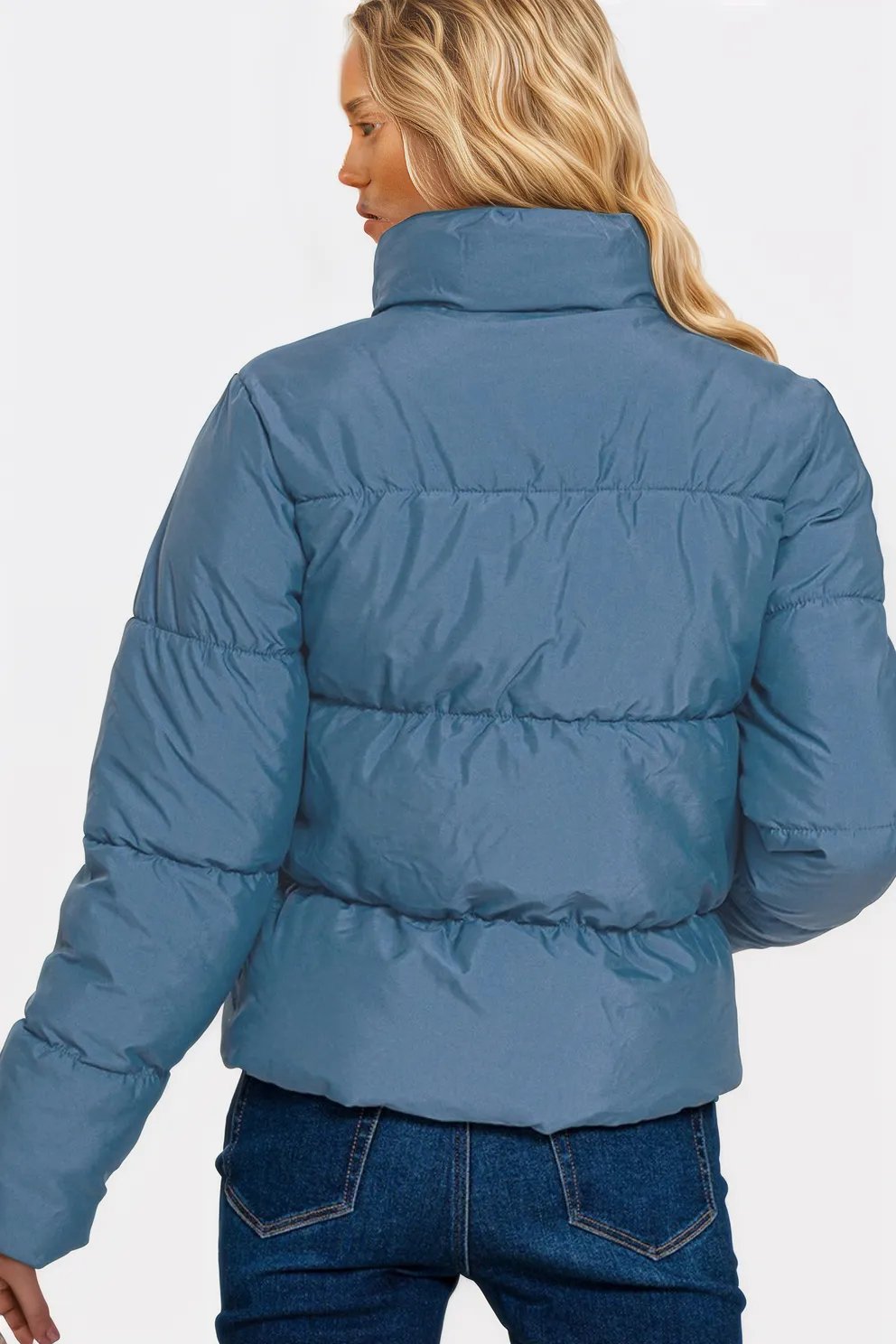 Zenana Zip Up Turtleneck Puffer Jacket with Pockets