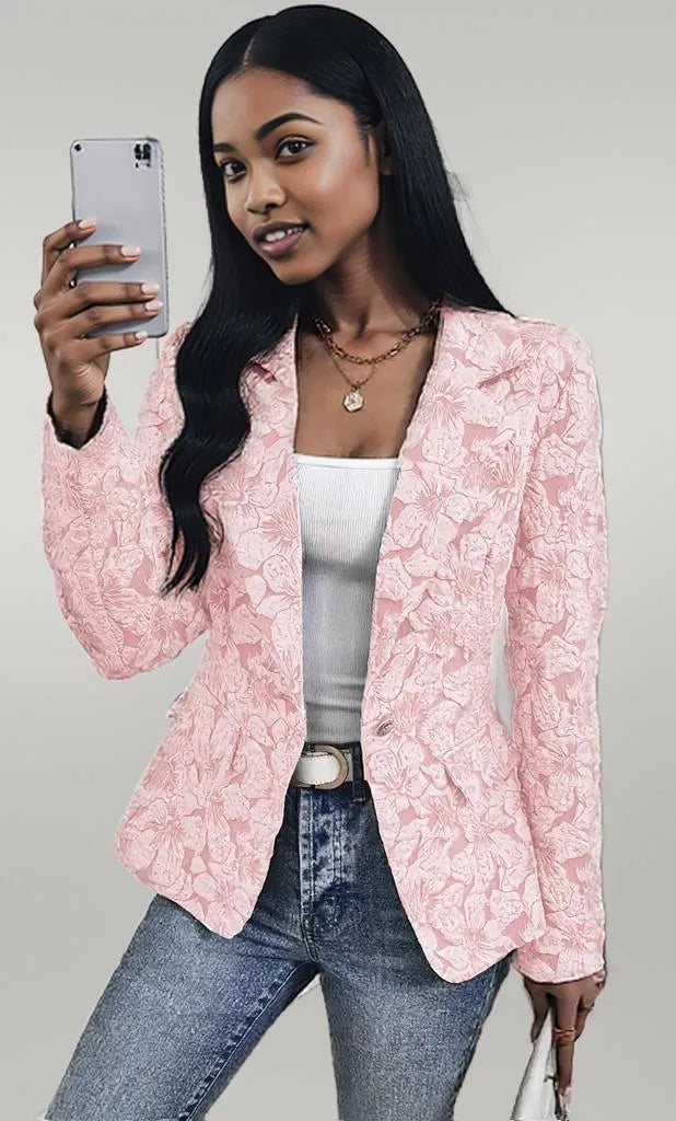 Floral Print Single Button Blazer with Pockets