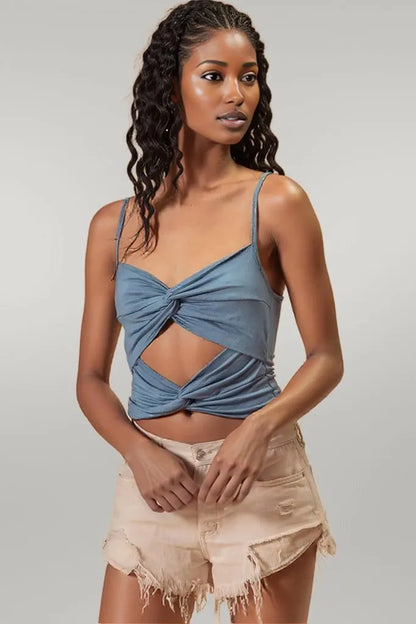 BiBi Rayon Span Jersey Knit Double Twist Front Cami Top