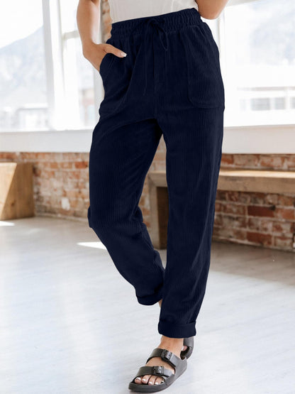 Drawstring Pants with Pockets Navy