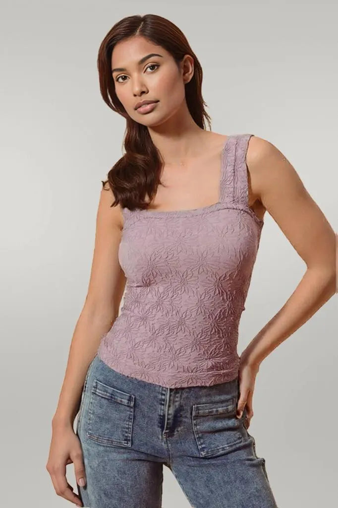 SO ME Floral Jacquard Seamless Tank Top