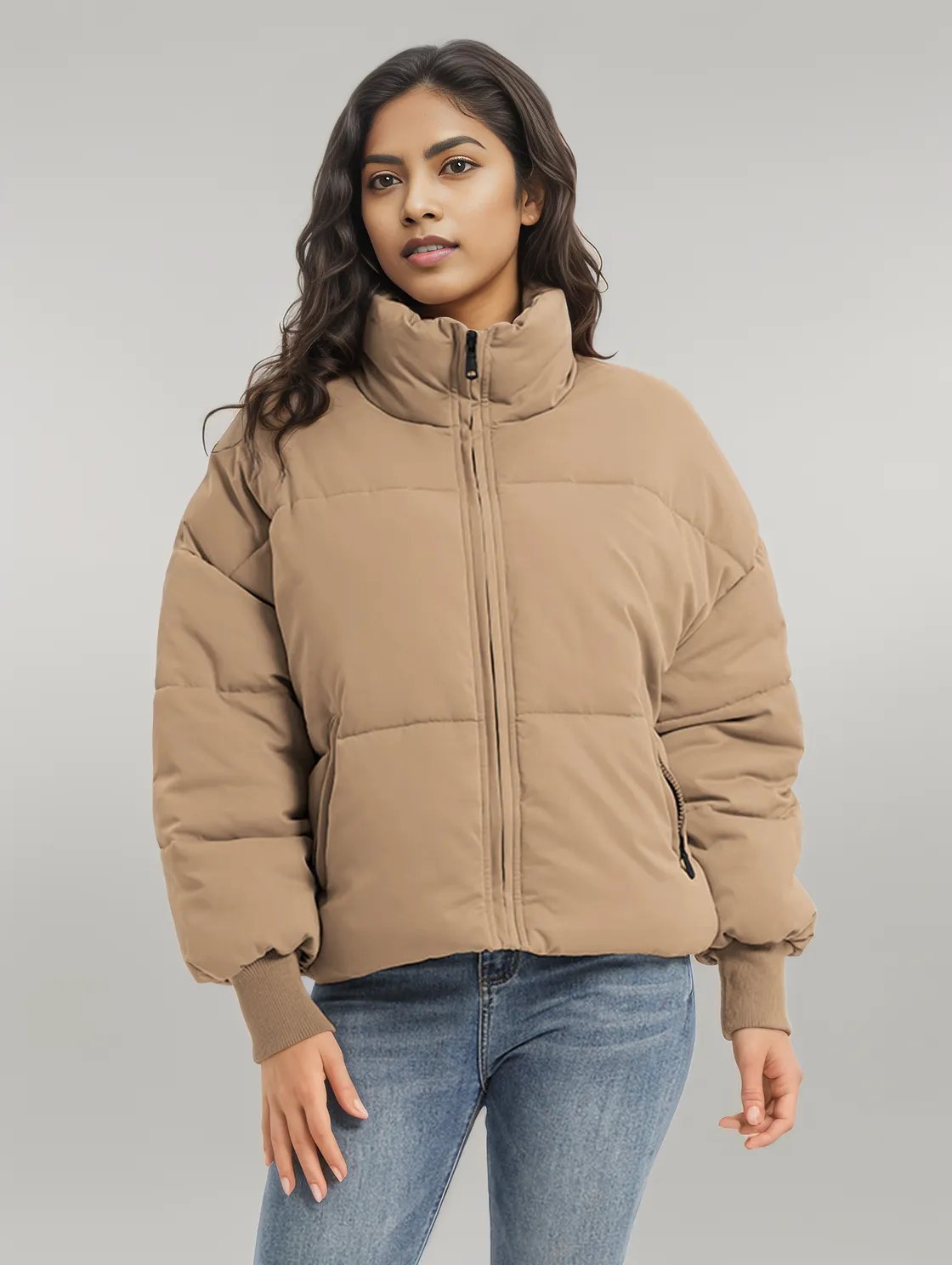 Zip Up Turtleneck Long Sleeve Winter Coat