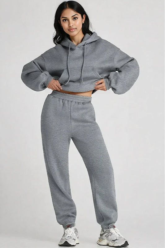 Dropped Shoulder Hooded Top and Pants Active Set