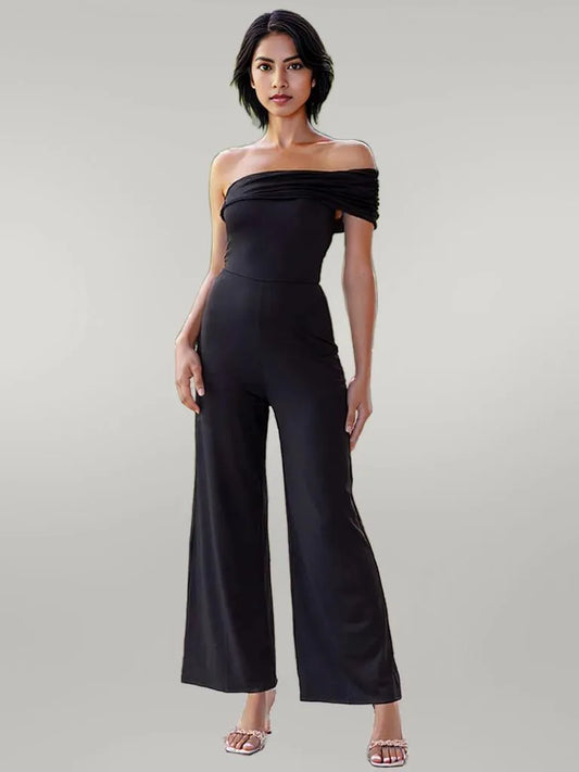 Ruched One Shoulder Jumpsuit Black