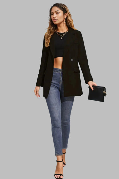 Lapel Neck Long Sleeve Blazer with Pockets