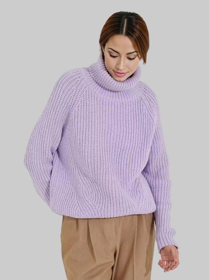 Turtleneck Long Sleeve Sweater Light Purple