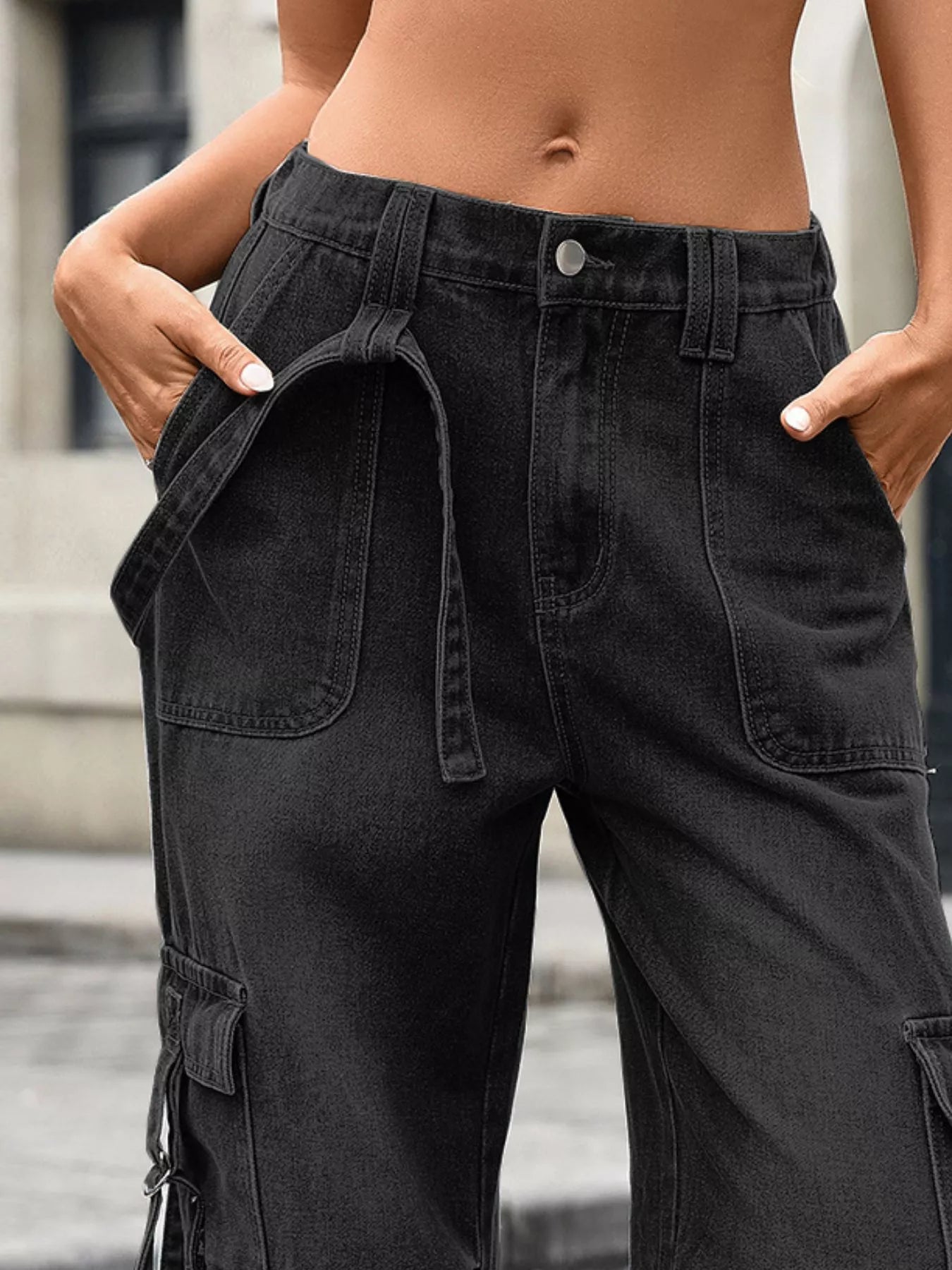 Wide Leg Cargo Jeans Black