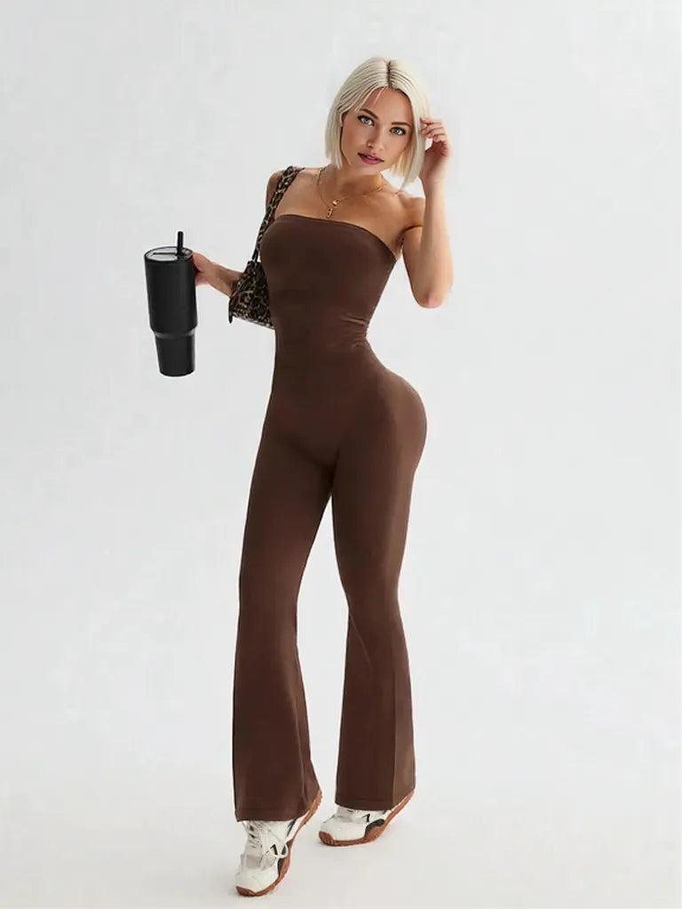 Tube Top and High Waist Flare Pants Active Set