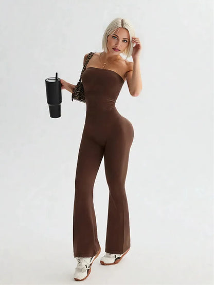 Tube Top and High Waist Flare Pants Active Set