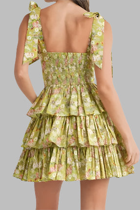 MABLE Floral Print Shoulder Tie Layered Mini Dress