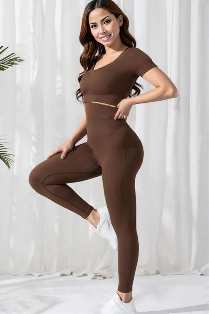 V-Neck Crop Top and High Waistband Long Active Pants