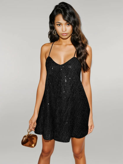 Sequin V-Neck Mini Cami Dress