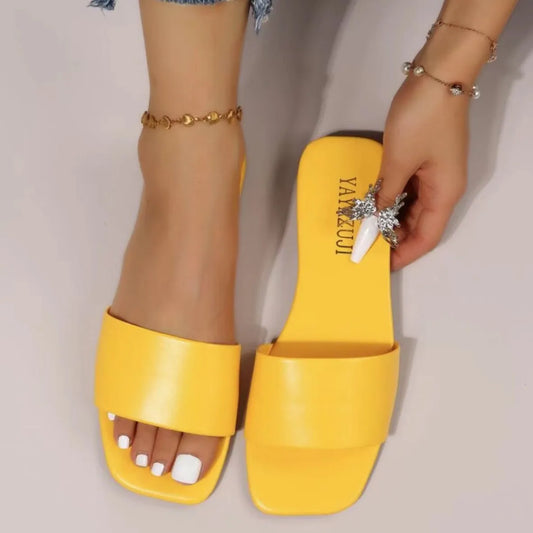Smooth Open Toe Flats Sandals Yellow