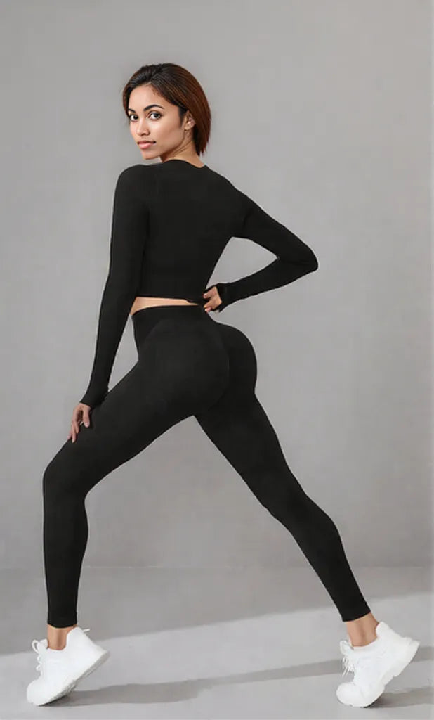 Mock Neck Long Sleeve Top and Leggings Active Set