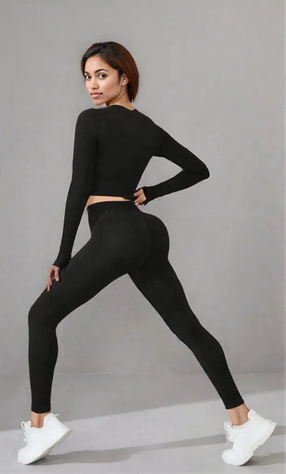 Mock Neck Long Sleeve Top and Leggings Active Set