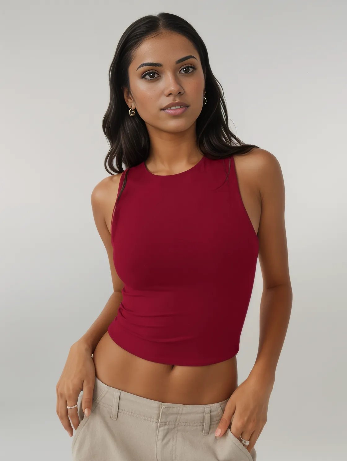 Round Neck Cropped Tank Burgundy