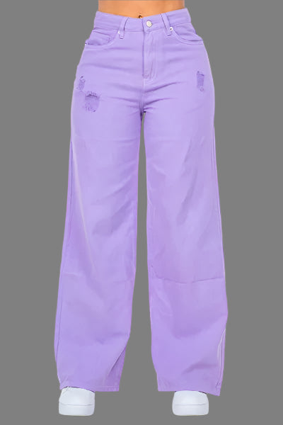 American Bazi High Waist Distressed Wide Leg Jeans Lavender