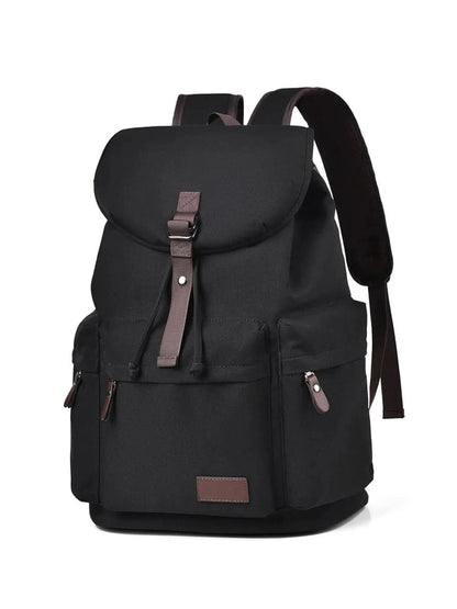 Multi Pockets Adjustable Strap Canvas Backpack Bag Black One Size