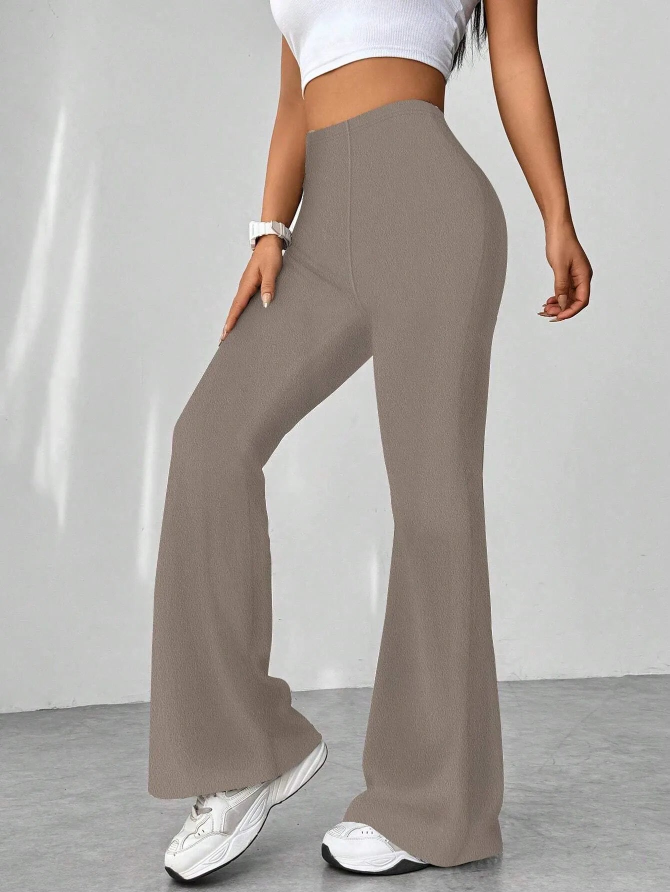 High Waisted Flare Pants Khaki Color