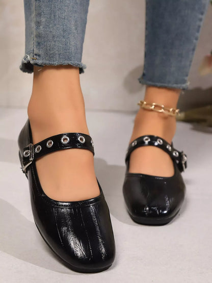 Round Toe Mary Jane Loafers Black