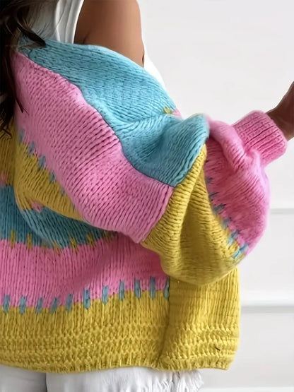 Color Block Drop Shoulder Cardigan