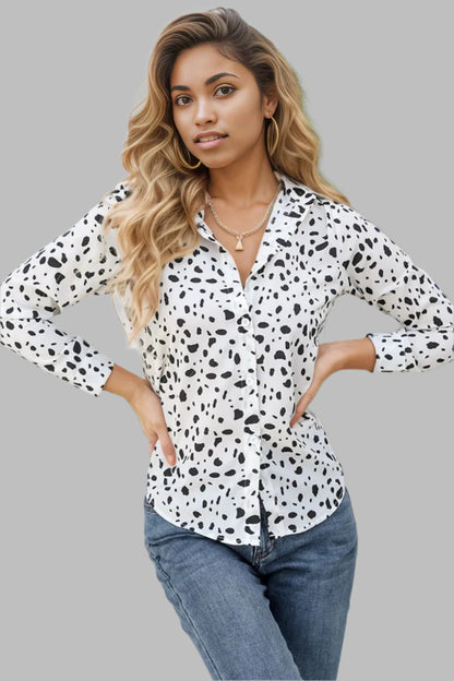 Animal Print Curved Hem Button-Up Shirt