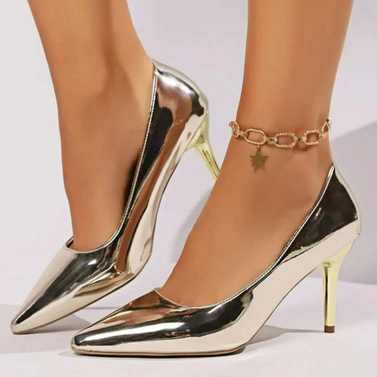 Point Toe Stiletto Pumps Gold