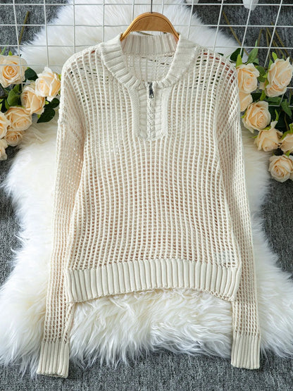 Half-Zip Detail Long Sleeve Sweater