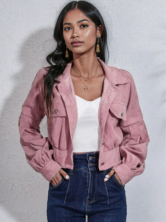 Button Down Collared Neck Cropped Jacket