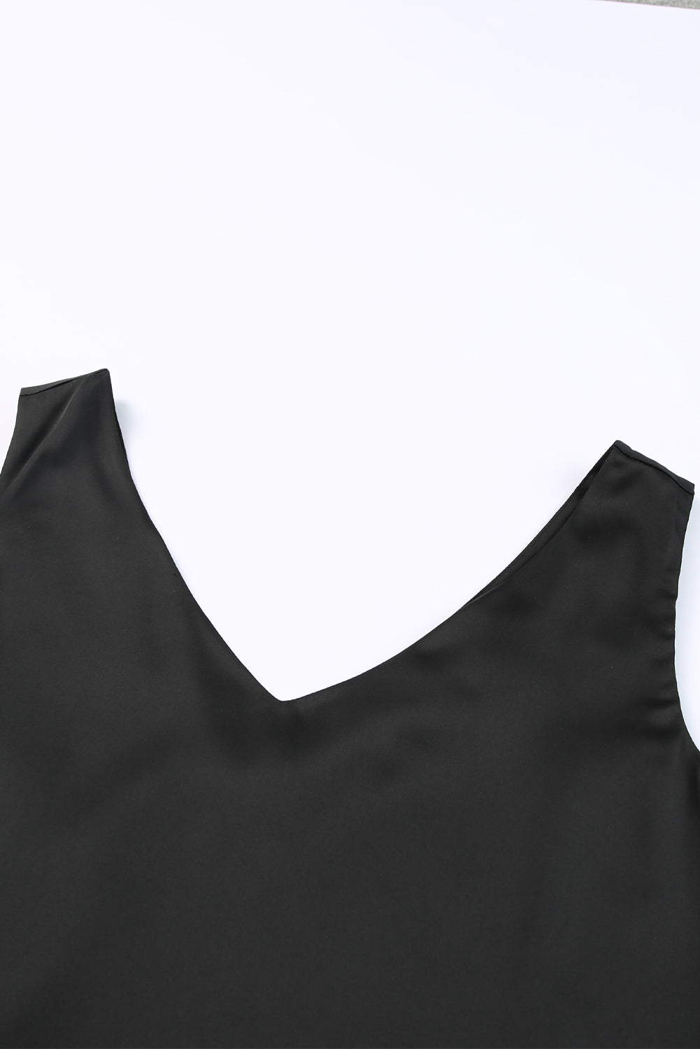 Black Deep V Neck Loose Tank Top