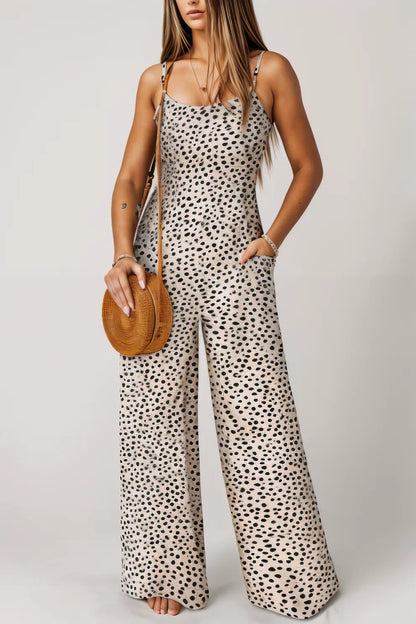 Printed Spaghetti Strap Jumpsuit with Pockets