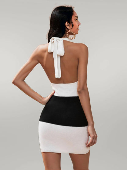Color Block Halter Neck Knit Dress