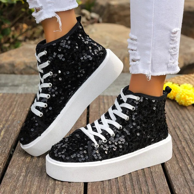 Sequin Round Toe Platform Sneakers
