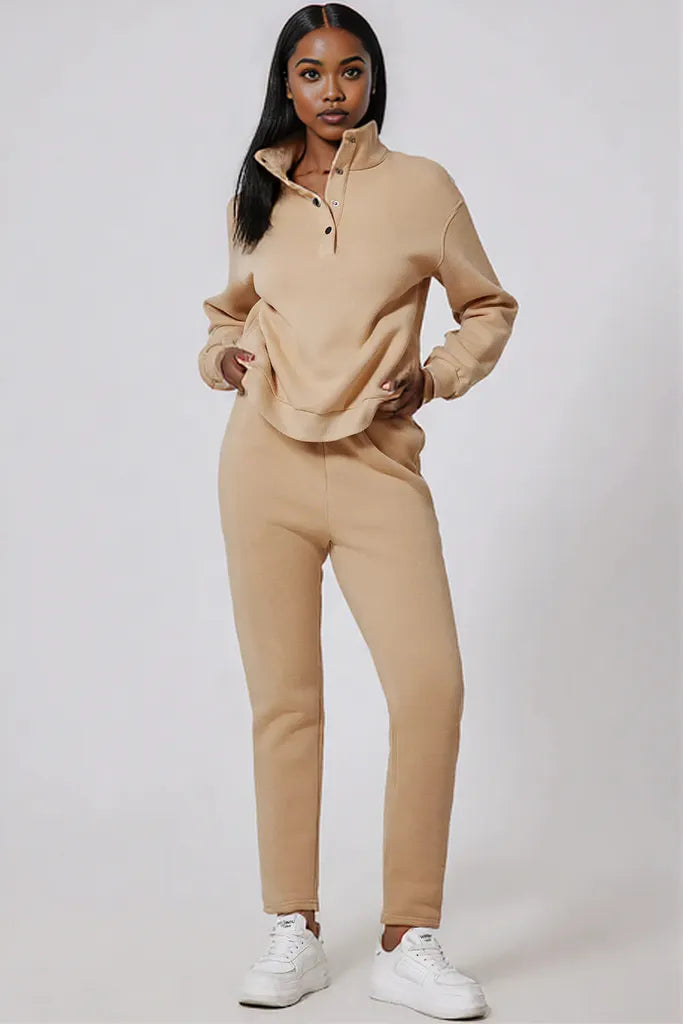 Half Snap Turtleneck Top and Pants Active Set
