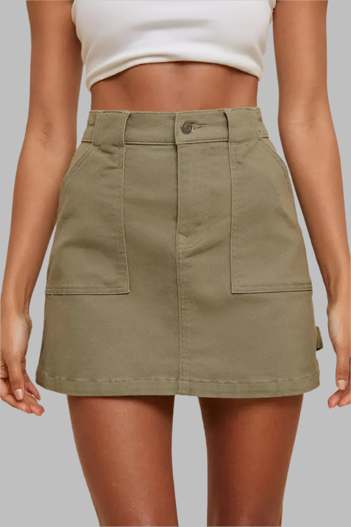 Annie Wear Cargo Denim Mini Skirt Olive