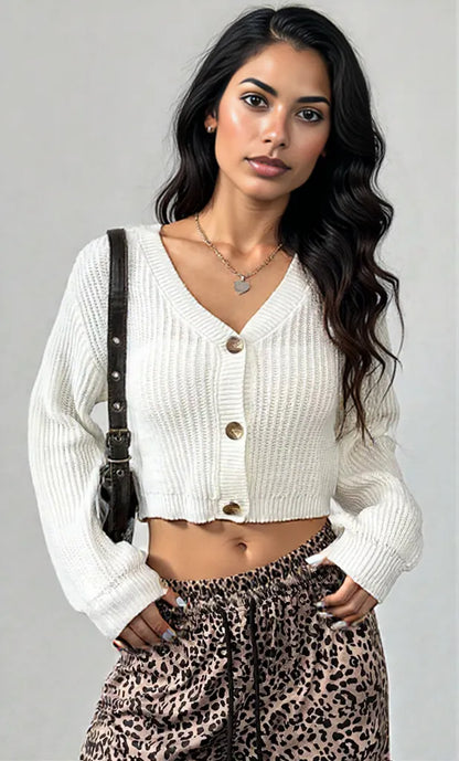 Button-Up Cropped Cardigan