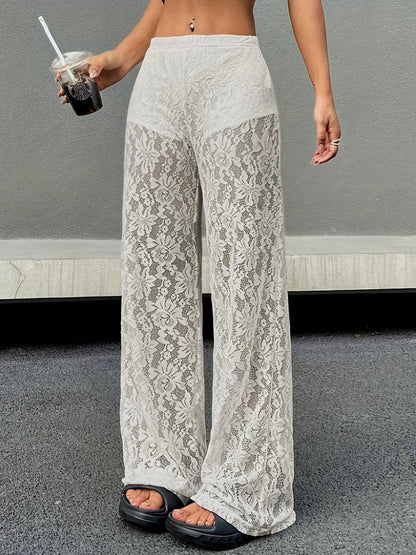 Lace Sheer Wide Leg Pants