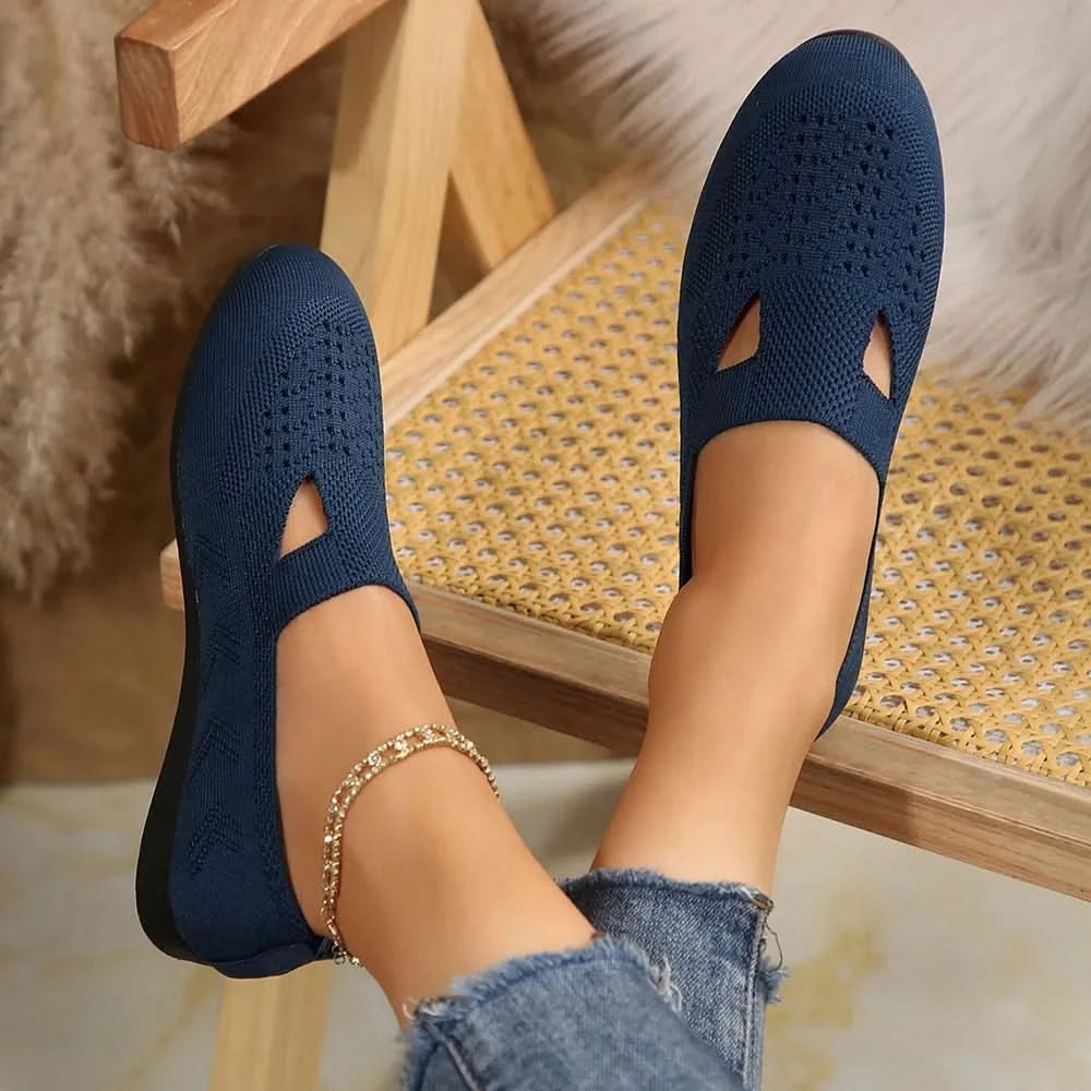 Breathable Mesh Round Toe Flat Slip-Ons Peacock Blue