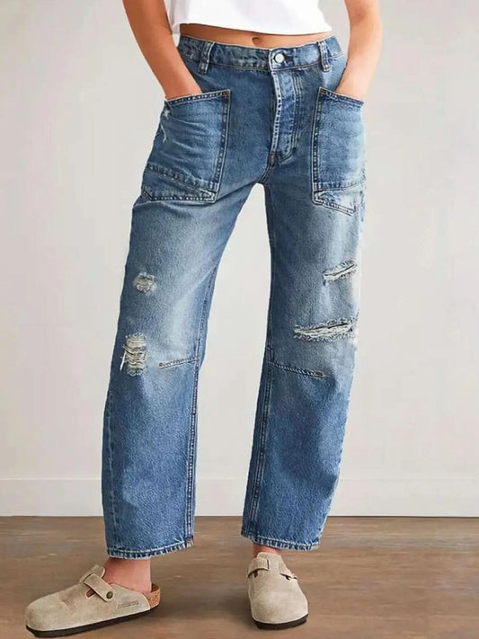 Distressed Jeans with Pockets Light