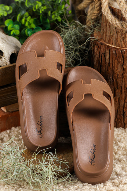Beige Cutout Design Open Toe Platform Slippers (Run Small, Size Up)