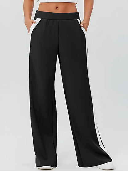 Side Striped Wide Leg Pants Black