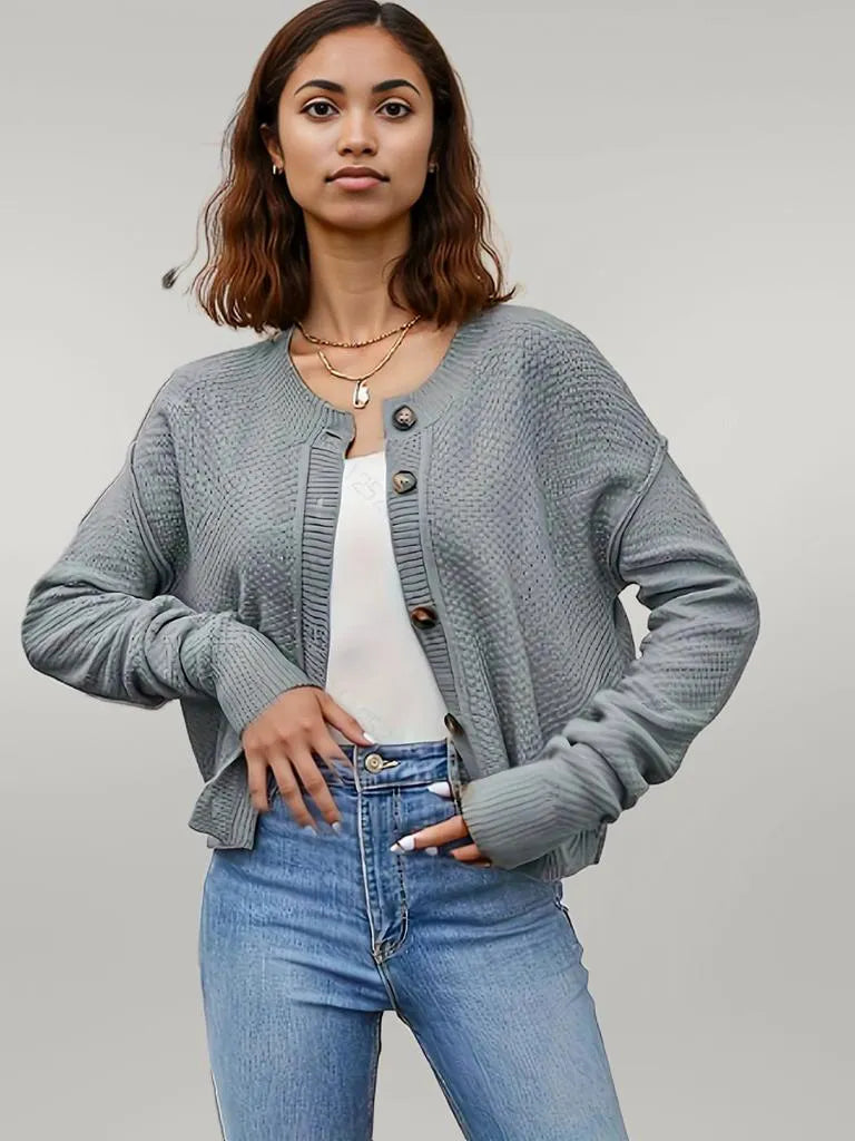 Button Up Dropped Shoulder Cardigan