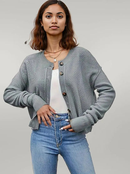 Button Up Dropped Shoulder Cardigan