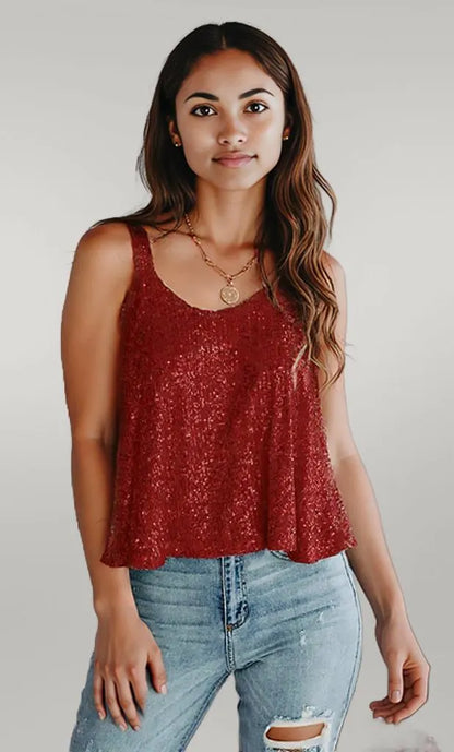 Sequin Scoop Neck Tank Burgundy