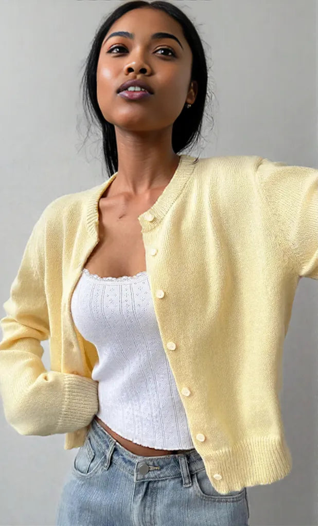 Button-Up Long Sleeve Knit Cardigan