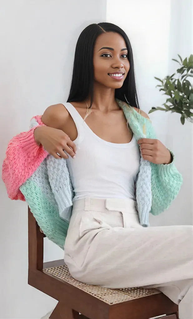 Color Block Open Front Cardigan Multicolor