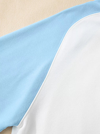 Color Block Snap Buttons Sweatshirt Pastel Blue