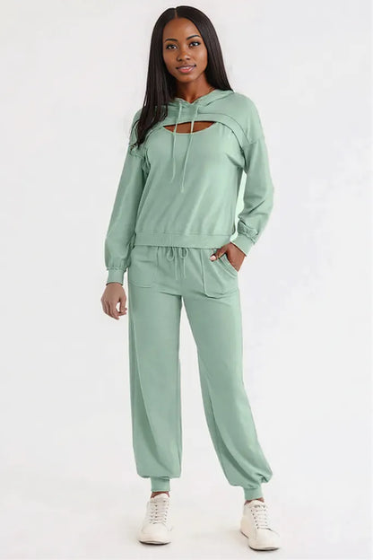 Cutout Drawstring Hoodie and Joggers Active Set