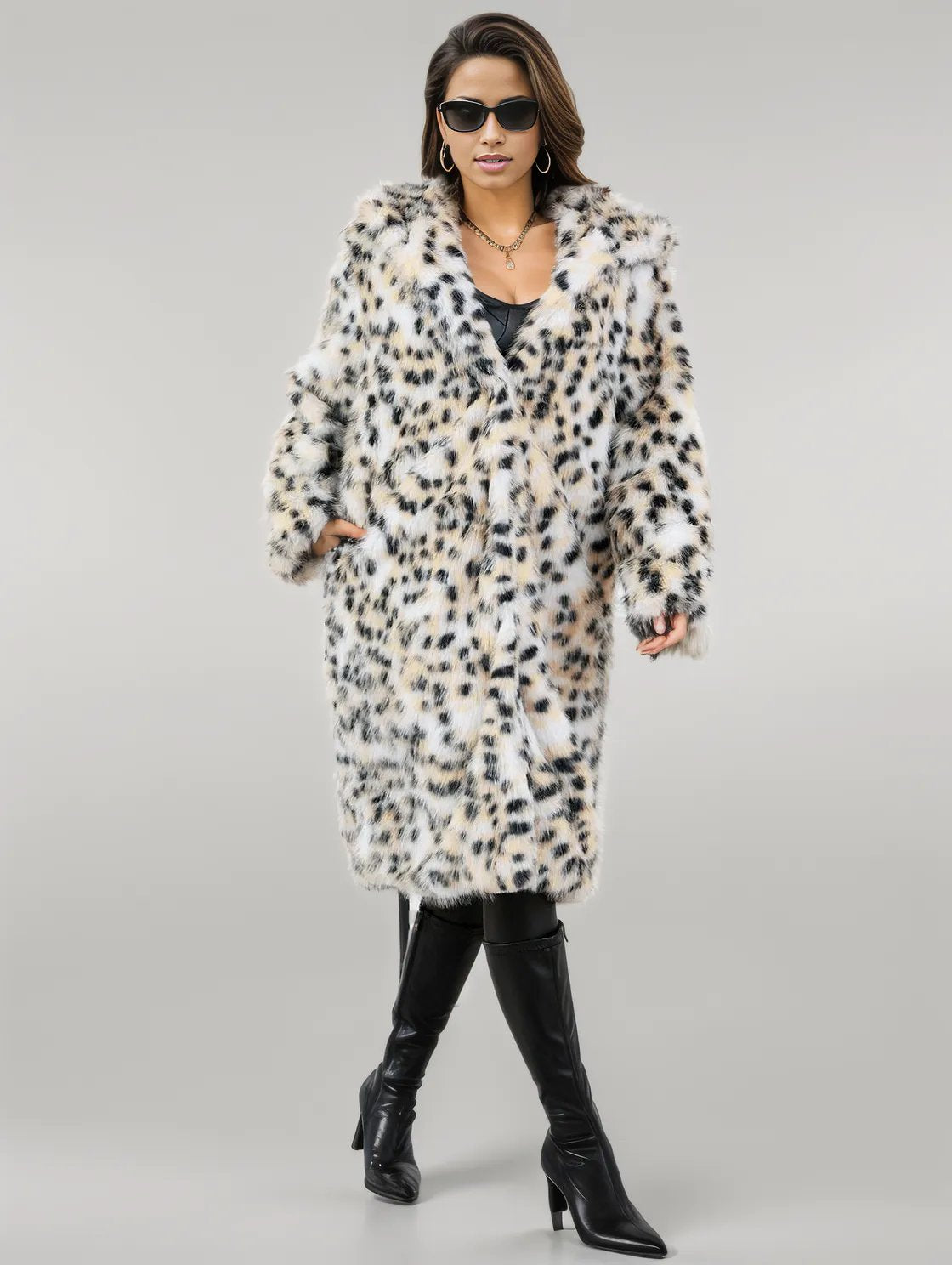 Thermal Leopard Faux Fur Hooded Outerwear